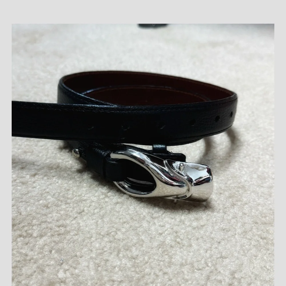 Brian Toohey Pebbled Leather Belt Black Silver Hardware Buckle Size Small 30/34